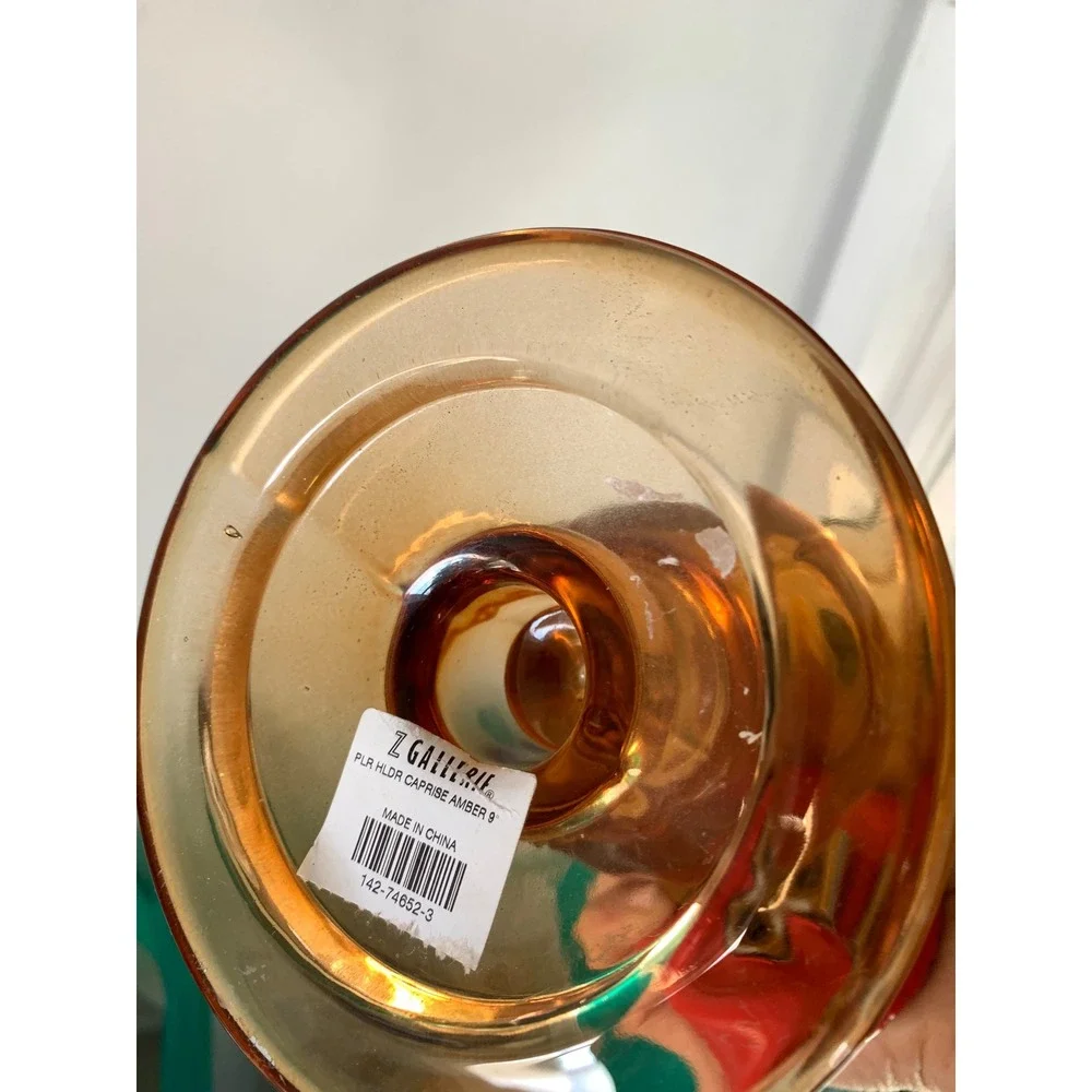 Z Gallerie Caprise Amber Glass Pillar Candle Holder Mid Century Modern Decor 9